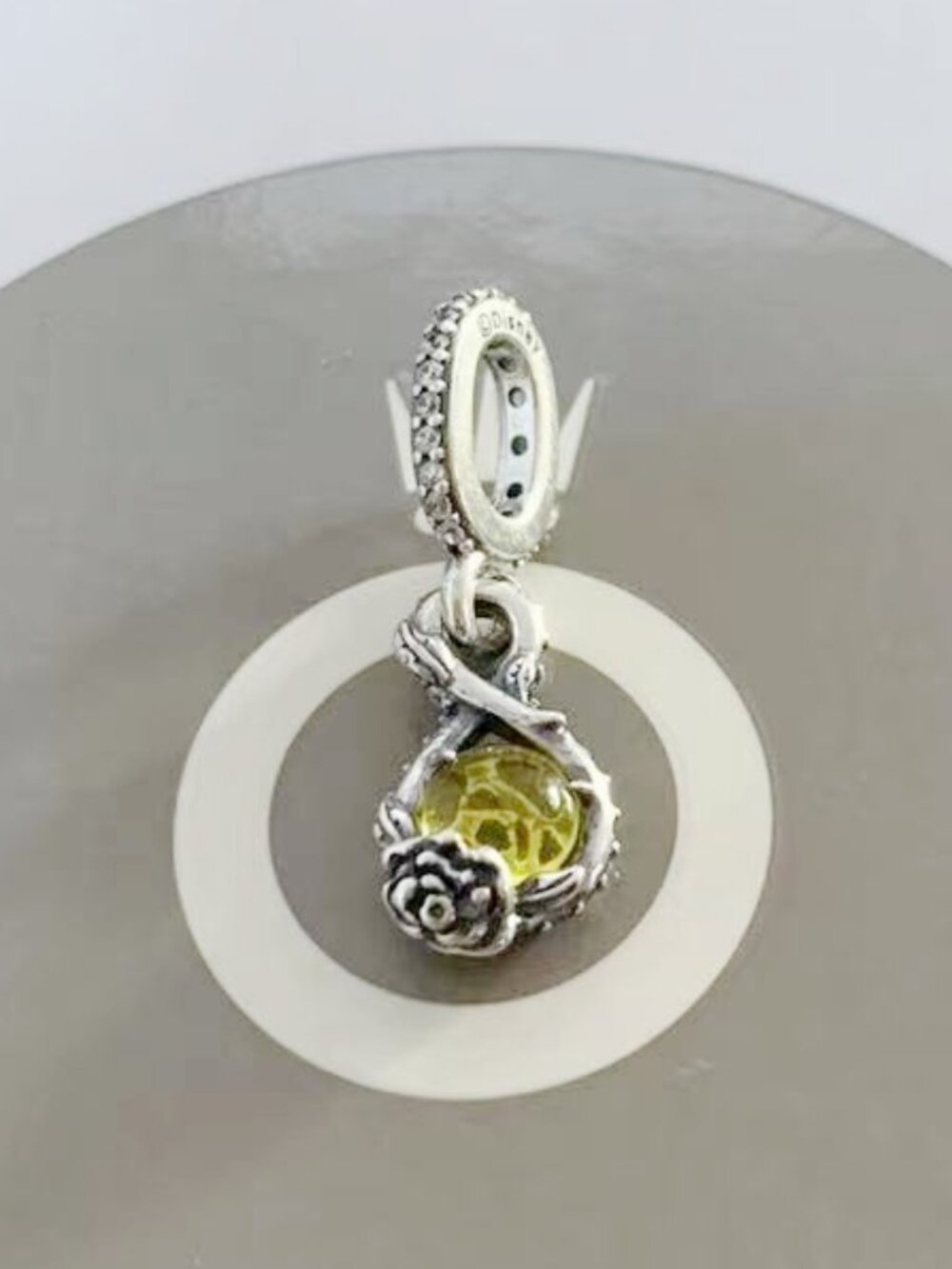 Pandora Disney Belle Infinity & Rose Flower Pendant Dangle Charm